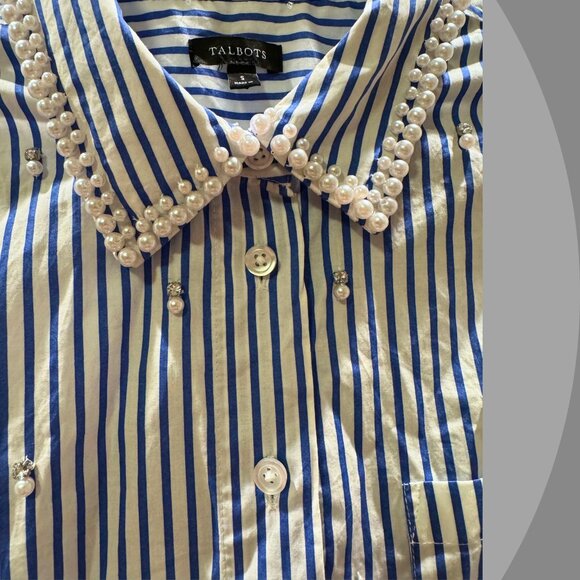 Talbots Embellished Short Shirt – Daffodil Stripe, Small - Picture 3 of 3